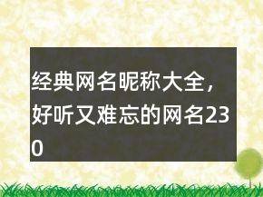 经典网名昵称大全，好听又难忘的网名230条